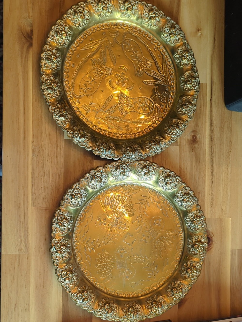 Pair of Morrocan Gold Plate Serving Trays Or Wall Hangings
